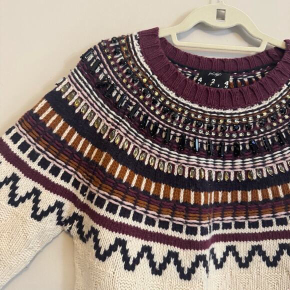 Lord and Taylor Fair Isle Sweater Cream XL - Picture 3 of 5